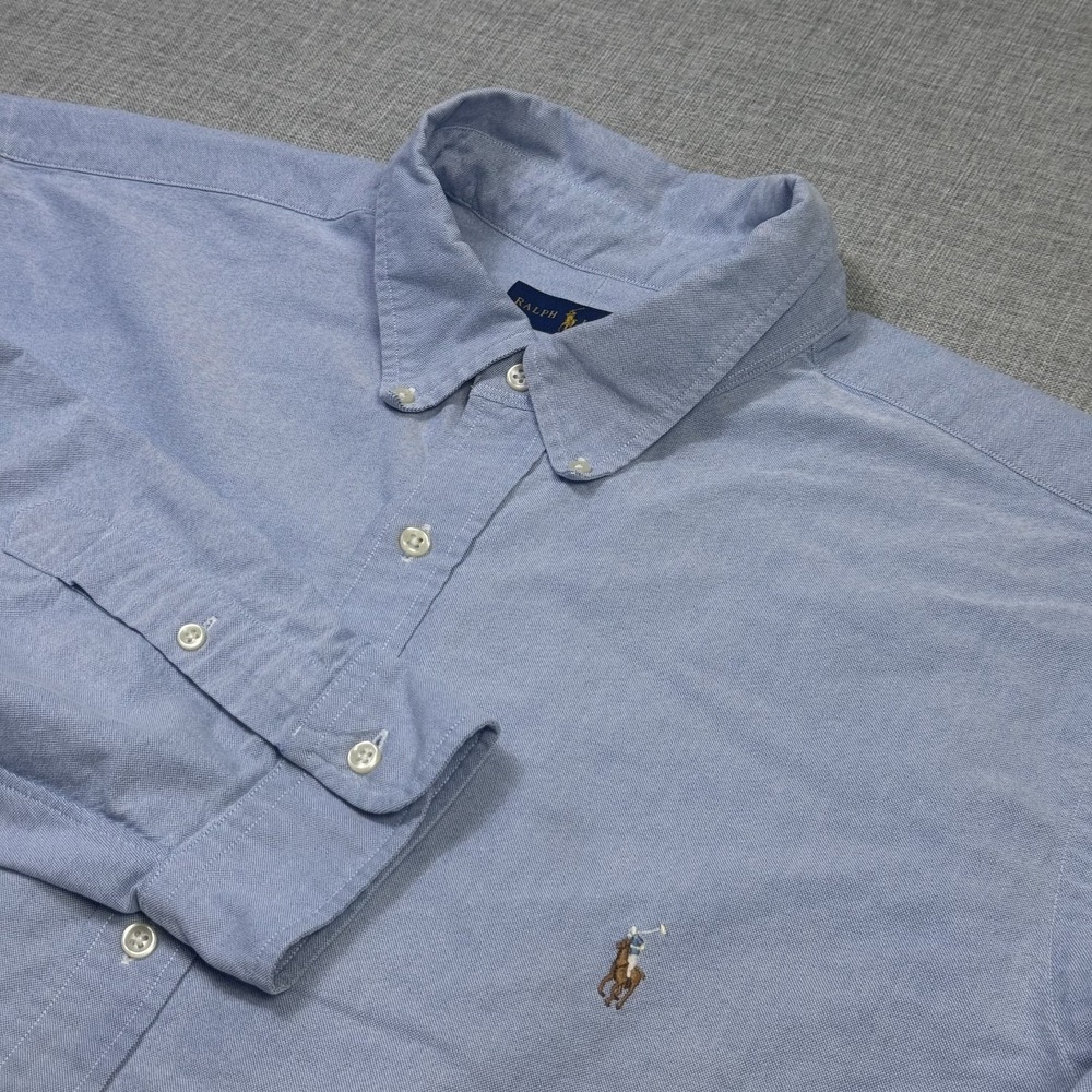 Ralph Lauren Button-Down Shirt Mens Big 2XB Blue Cotton Flesh Pony Embroidered